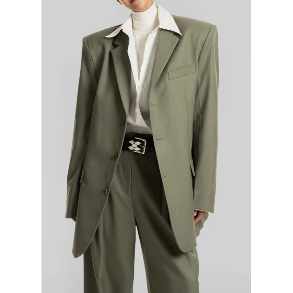 The Frankie Shop Trosa Blazer - Pale Olive - Oversized Minimalist Jackets in Green - Shop at Luxury Shoes 