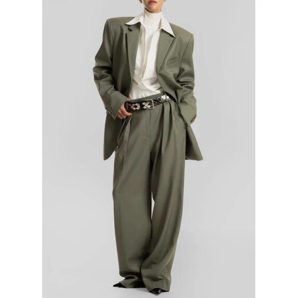 The Frankie Shop Trosa Blazer - Pale Olive - Oversized Minimalist Jackets in Green - Shop at Luxury Shoes 