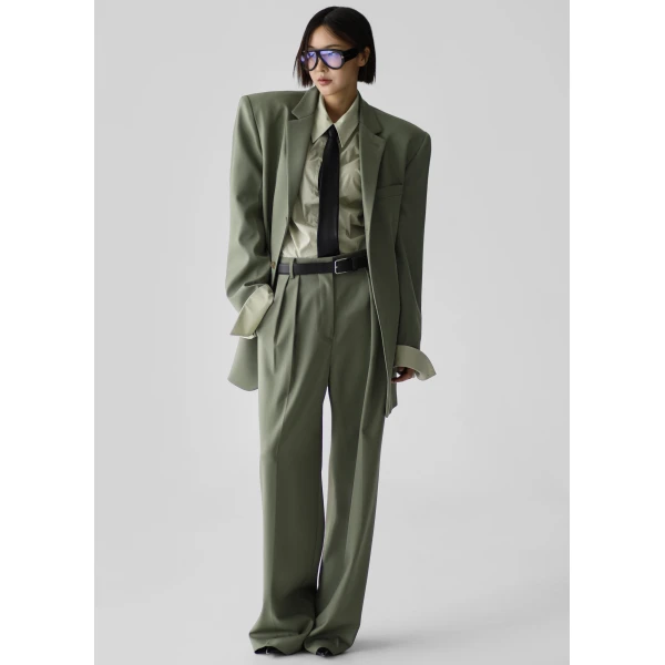 The Frankie Shop Trosa Blazer - Pale Olive - Oversized Minimalist Jackets in Green - Shop at Luxury Shoes 