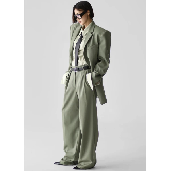 The Frankie Shop Trosa Blazer - Pale Olive - Oversized Minimalist Jackets in Green - Shop at Luxury Shoes 