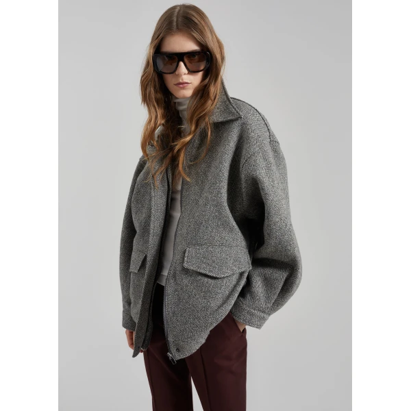 The Frankie Shop Vanves Wool Blouson Jacket - Grey Melange - Oversized Minimalist Jackets in Grey - Shop at Luxury Shoes 