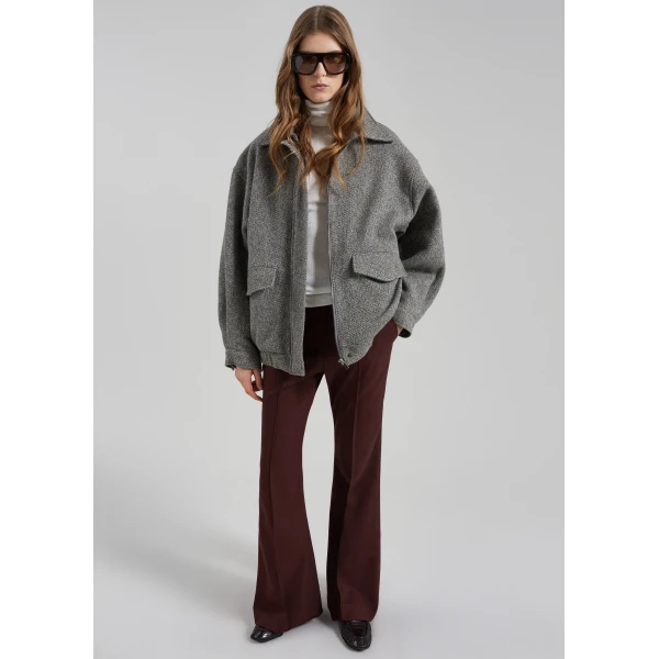The Frankie Shop Vanves Wool Blouson Jacket - Grey Melange - Oversized Minimalist Jackets in Grey - Shop at Luxury Shoes 