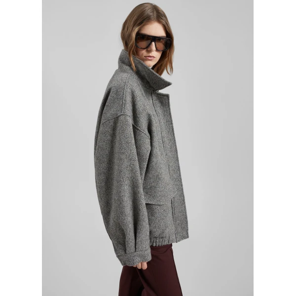 The Frankie Shop Vanves Wool Blouson Jacket - Grey Melange - Oversized Minimalist Jackets in Grey - Shop at Luxury Shoes 
