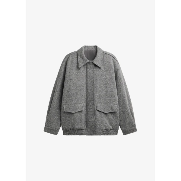 The Frankie Shop Vanves Wool Blouson Jacket - Grey Melange - Oversized Minimalist Jackets in Grey - Shop at Luxury Shoes 
