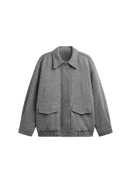 The Frankie Shop Vanves Wool Blouson Jacket - Grey Melange - Oversized Minimalist Jackets in Grey - Shop at Luxury Shoes 
