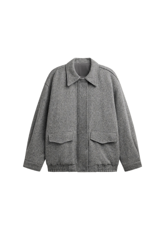 The Frankie Shop Vanves Wool Blouson Jacket - Grey Melange - Oversized Minimalist Jackets in Grey - Shop at Luxury Shoes 