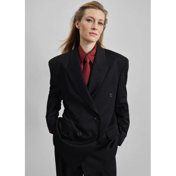 The Frankie Shop Vester Double-Breasted Blazer - Black - Oversized Minimalist Jackets in Black - Shop at Luxury Shoes 