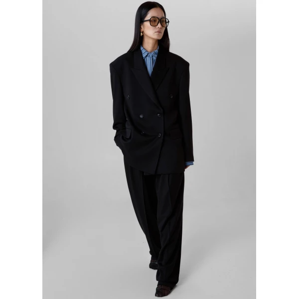 The Frankie Shop Vester Double-Breasted Blazer - Black - Oversized Minimalist Jackets in Black - Shop at Luxury Shoes 