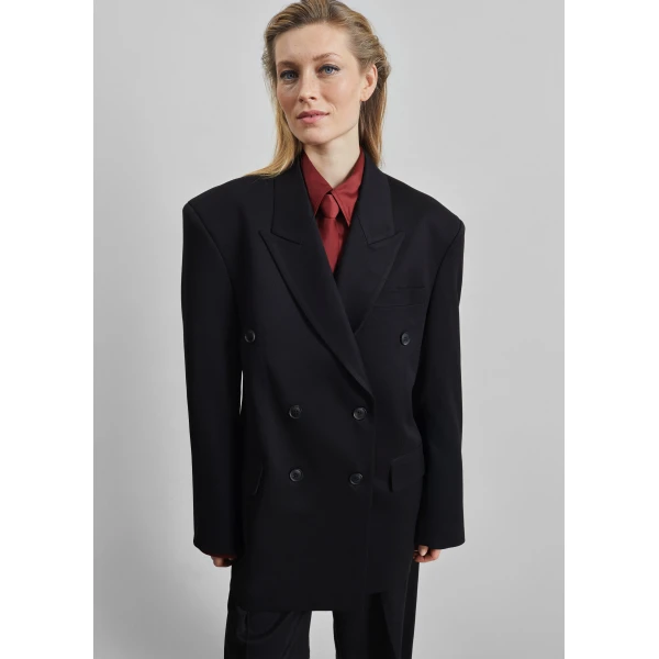 The Frankie Shop Vester Double-Breasted Blazer - Black - Oversized Minimalist Jackets in Black - Shop at Luxury Shoes 