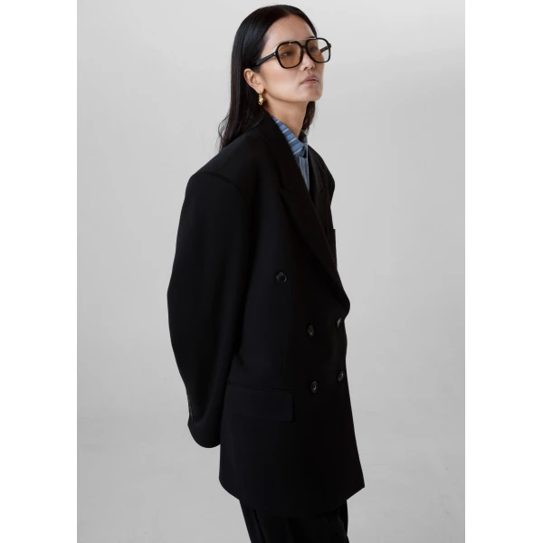 The Frankie Shop Vester Double-Breasted Blazer - Black - Oversized Minimalist Jackets in Black - Shop at Luxury Shoes 