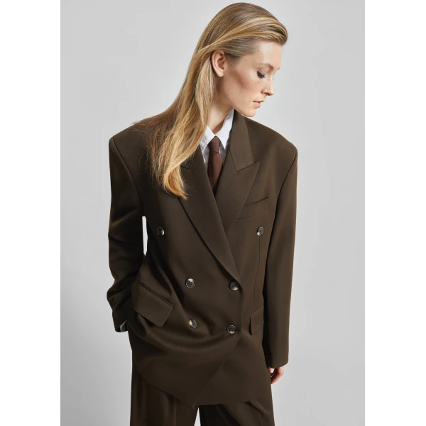 The Frankie Shop Vester Double-Breasted Blazer - Brown - Oversized Minimalist Jackets in Brown - Shop at Luxury Shoes 