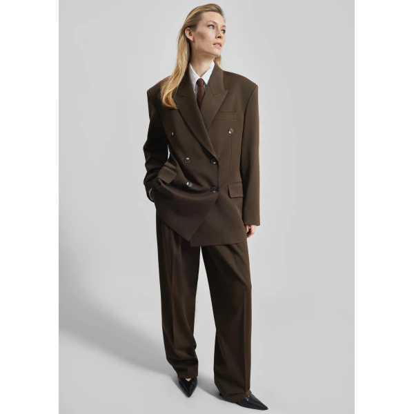 The Frankie Shop Vester Double-Breasted Blazer - Brown - Oversized Minimalist Jackets in Brown - Shop at Luxury Shoes 
