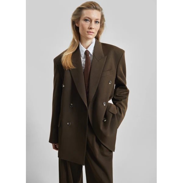 The Frankie Shop Vester Double-Breasted Blazer - Brown - Oversized Minimalist Jackets in Brown - Shop at Luxury Shoes 