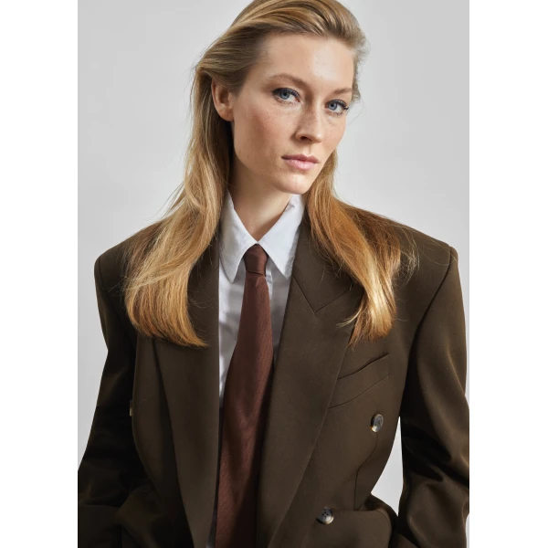 The Frankie Shop Vester Double-Breasted Blazer - Brown - Oversized Minimalist Jackets in Brown - Shop at Luxury Shoes 