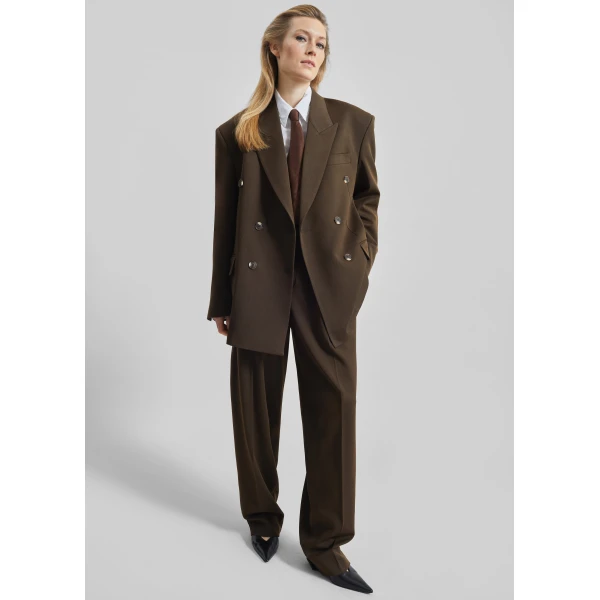 The Frankie Shop Vester Double-Breasted Blazer - Brown - Oversized Minimalist Jackets in Brown - Shop at Luxury Shoes 