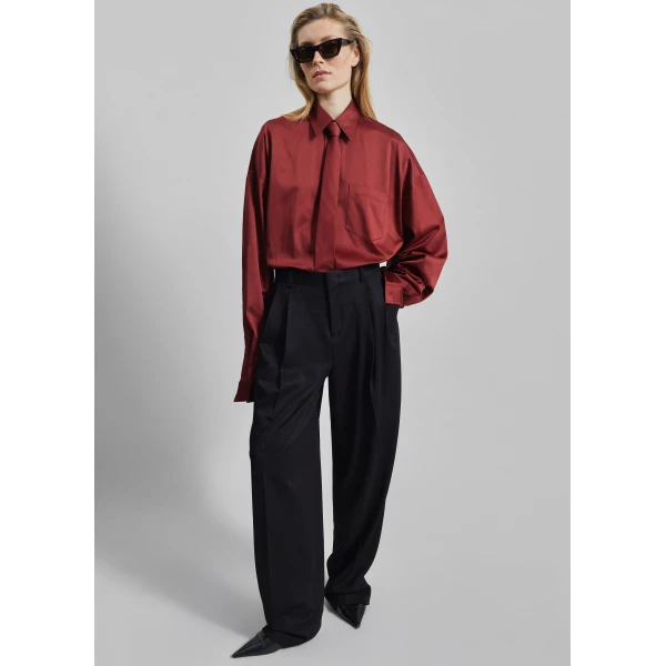 The Frankie Shop Vester Pleated Trousers - Black - Oversized Minimalist Pants in Black - Shop at Luxury Shoes 