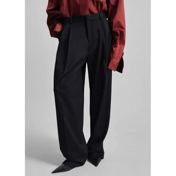 The Frankie Shop Vester Pleated Trousers - Black - Oversized Minimalist Pants in Black - Shop at Luxury Shoes 