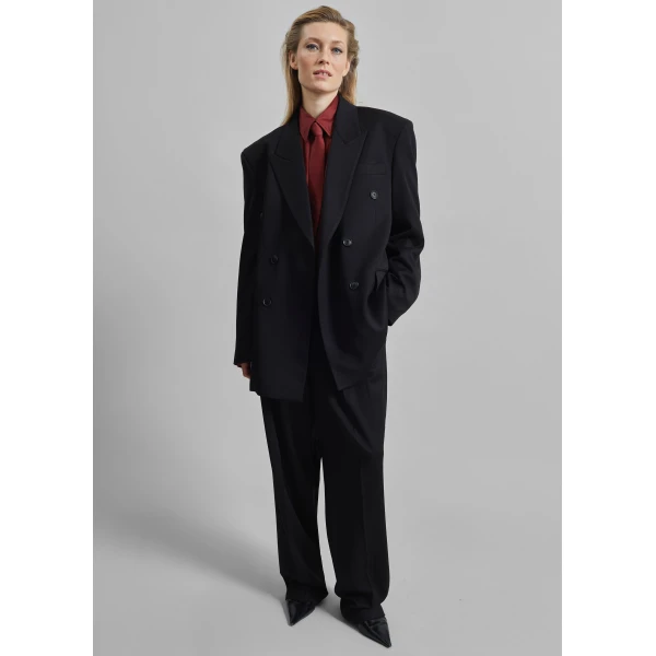 The Frankie Shop Vester Pleated Trousers - Black - Oversized Minimalist Pants in Black - Shop at Luxury Shoes 