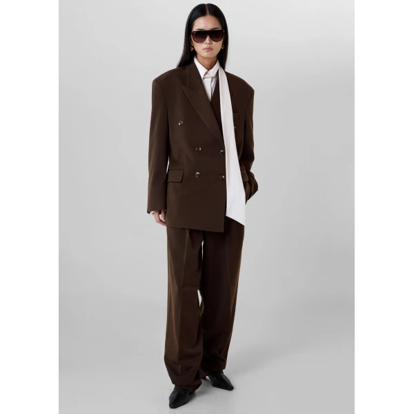 The Frankie Shop Vester Pleated Trousers - Brown - Oversized Minimalist Pants in Brown - Shop at Luxury Shoes 
