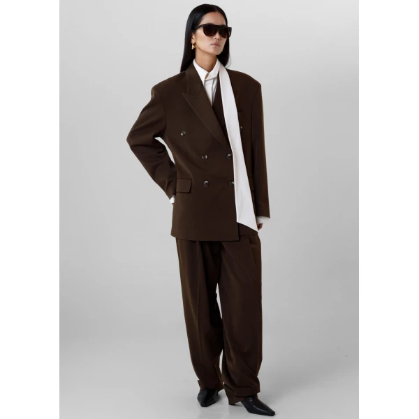The Frankie Shop Vester Pleated Trousers - Brown - Oversized Minimalist Pants in Brown - Shop at Luxury Shoes 