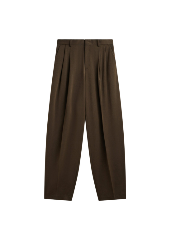 The Frankie Shop Vester Pleated Trousers - Brown - Oversized Minimalist Pants in Brown - Shop at Luxury Shoes 