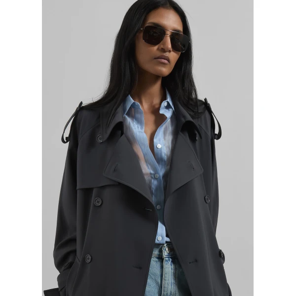 The Frankie Shop Veyron Trench Coat - Storm Grey - Oversized Minimalist Coats in Grey - Shop at Luxury Shoes 