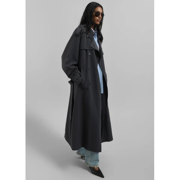 The Frankie Shop Veyron Trench Coat - Storm Grey - Oversized Minimalist Coats in Grey - Shop at Luxury Shoes 