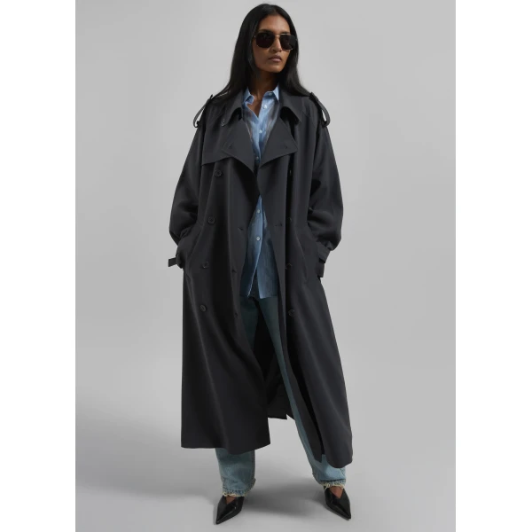 The Frankie Shop Veyron Trench Coat - Storm Grey - Oversized Minimalist Coats in Grey - Shop at Luxury Shoes 