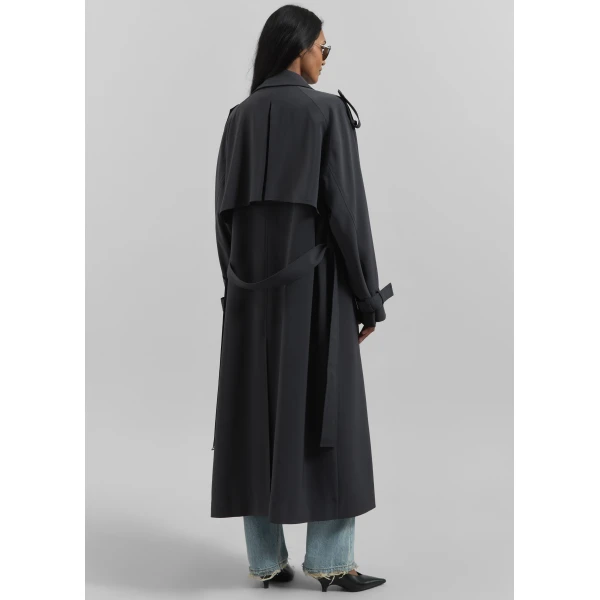 The Frankie Shop Veyron Trench Coat - Storm Grey - Oversized Minimalist Coats in Grey - Shop at Luxury Shoes 