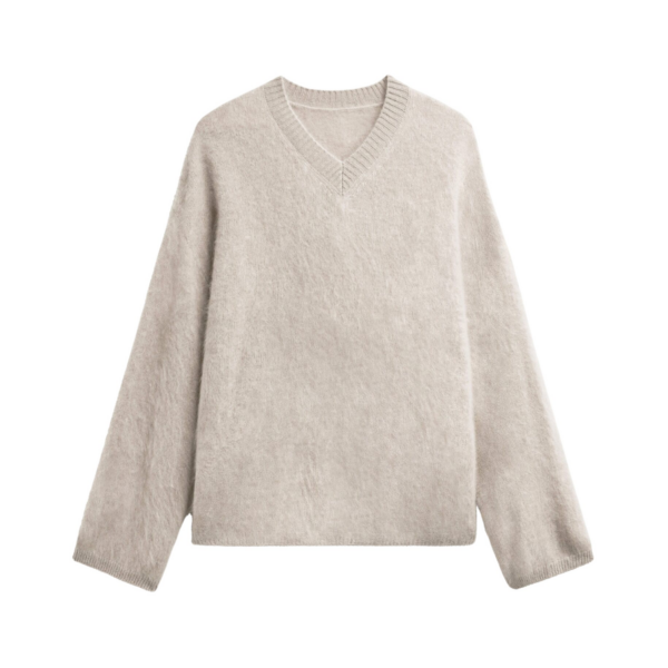 The Frankie Shop Vilhena Wool Fuzzy V-Neck Sweater – Beige