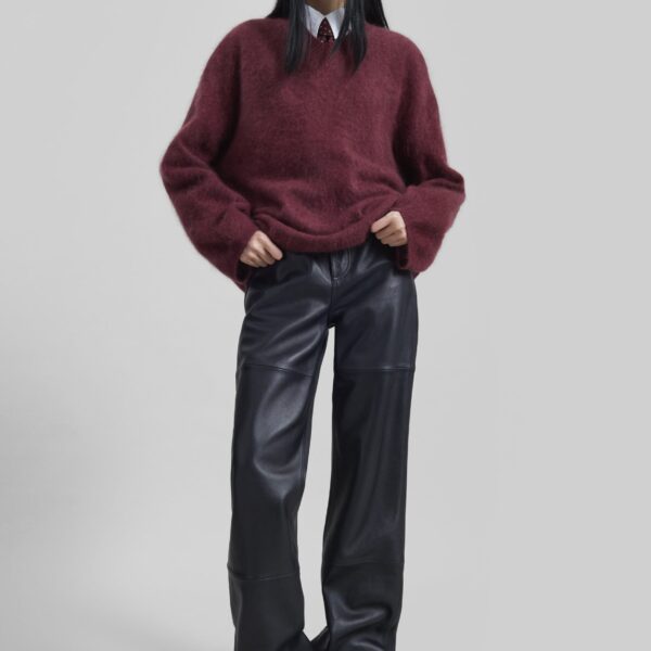 The Frankie Shop Vilhena Wool Fuzzy V-Neck Sweater – Burgundy, view 3