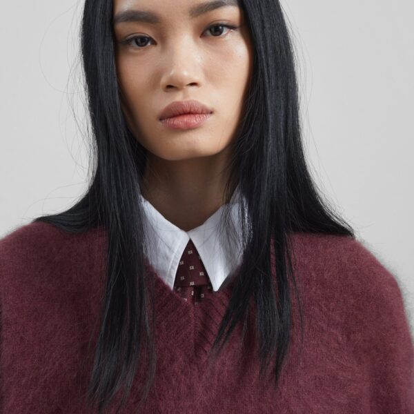 The Frankie Shop Vilhena Wool Fuzzy V-Neck Sweater – Burgundy, view 4