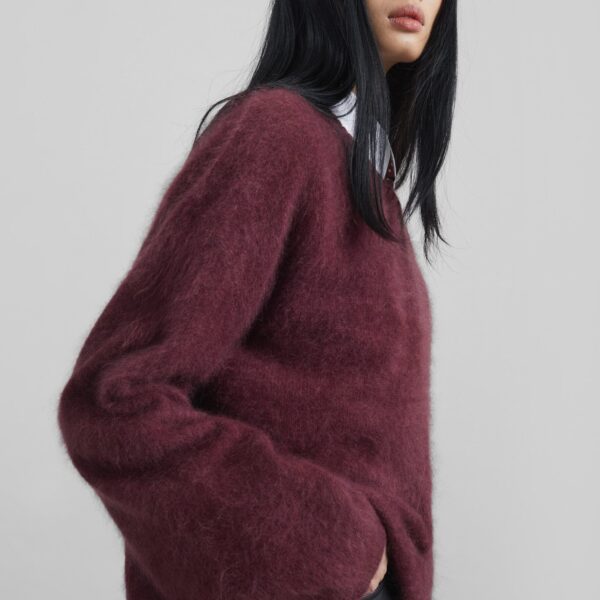 The Frankie Shop Vilhena Wool Fuzzy V-Neck Sweater – Burgundy, view 5