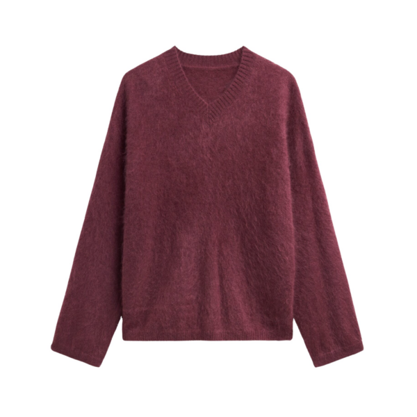 The Frankie Shop Vilhena Wool Fuzzy V-Neck Sweater – Burgundy