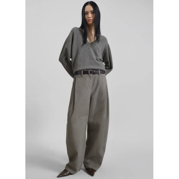 The Frankie Shop Vora Barrel-Leg Pants - Grey - Oversized Minimalist Pants in Grey - Shop at Luxury Shoes 