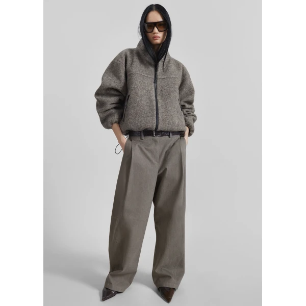 The Frankie Shop Vora Barrel-Leg Pants - Grey - Oversized Minimalist Pants in Grey - Shop at Luxury Shoes 