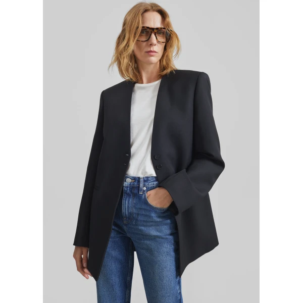 The Frankie Shop Winsen Collarless Blazer - Black - Oversized Minimalist Jackets in Black - Shop at Luxury Shoes 