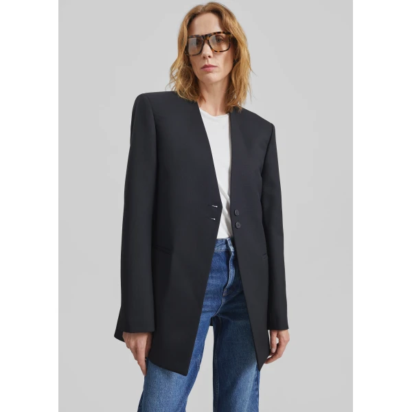 The Frankie Shop Winsen Collarless Blazer - Black - Oversized Minimalist Jackets in Black - Shop at Luxury Shoes 