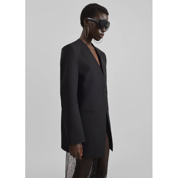 The Frankie Shop Winsen Collarless Blazer - Black - Oversized Minimalist Jackets in Black - Shop at Luxury Shoes 