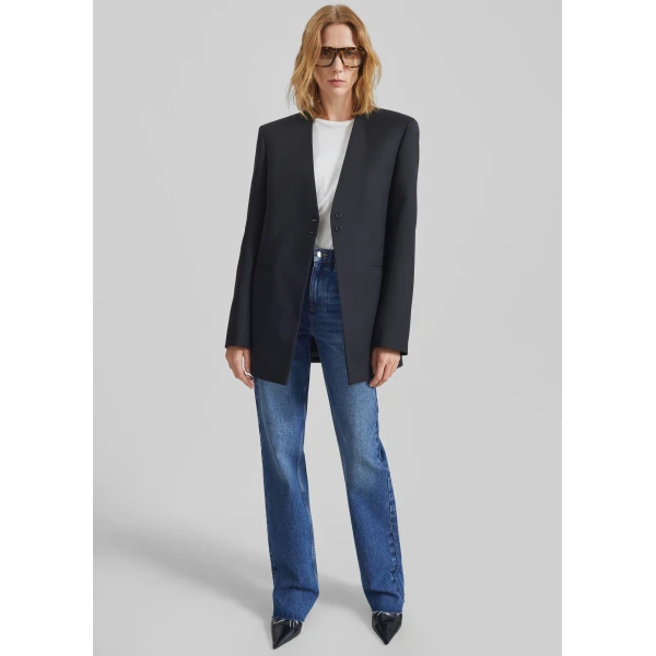 The Frankie Shop Winsen Collarless Blazer - Black - Oversized Minimalist Jackets in Black - Shop at Luxury Shoes 