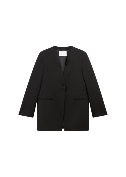 The Frankie Shop Winsen Collarless Blazer - Black - Oversized Minimalist Jackets in Black - Shop at Luxury Shoes 