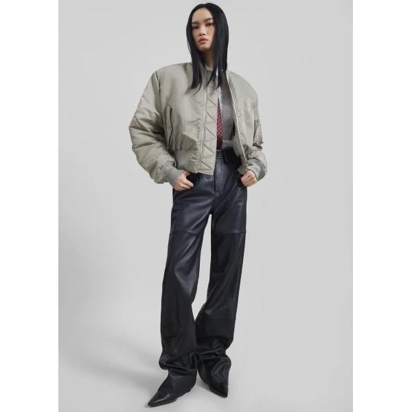 The Frankie Shop Zernez Cropped Bomber Jacket - Stone - Oversized Minimalist Jackets in Beige - Shop at Luxury Shoes 