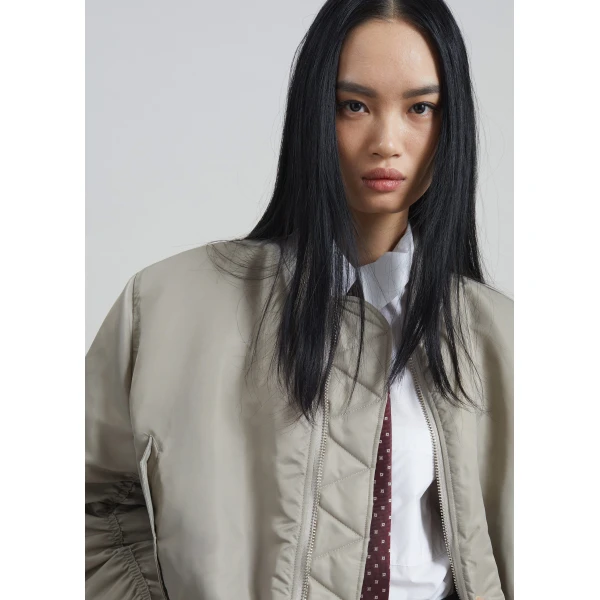 The Frankie Shop Zernez Cropped Bomber Jacket - Stone - Oversized Minimalist Jackets in Beige - Shop at Luxury Shoes 