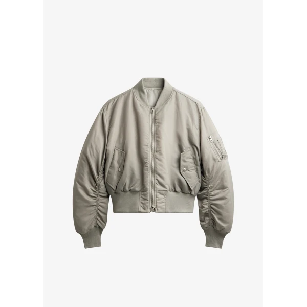 The Frankie Shop Zernez Cropped Bomber Jacket - Stone - Oversized Minimalist Jackets in Beige - Shop at Luxury Shoes 