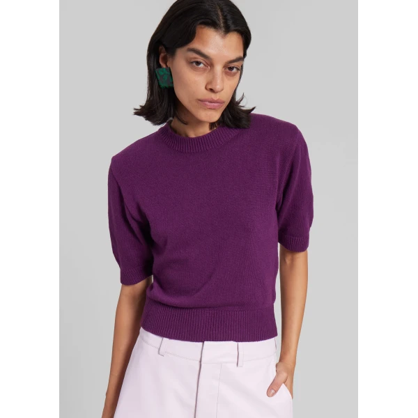 The Frankie Shop Zoersel Knit Top - Purple - Oversized Minimalist Knitwear in Purple - Shop at Luxury Shoes 