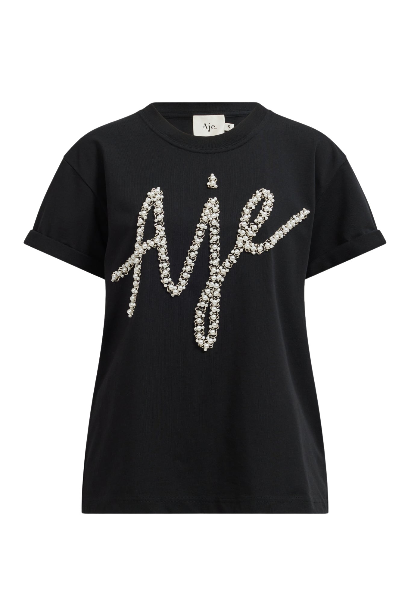 Aje-aus-Tops-Syla-Embellished-Logo-Tee46726_nobg Aje Black Tops