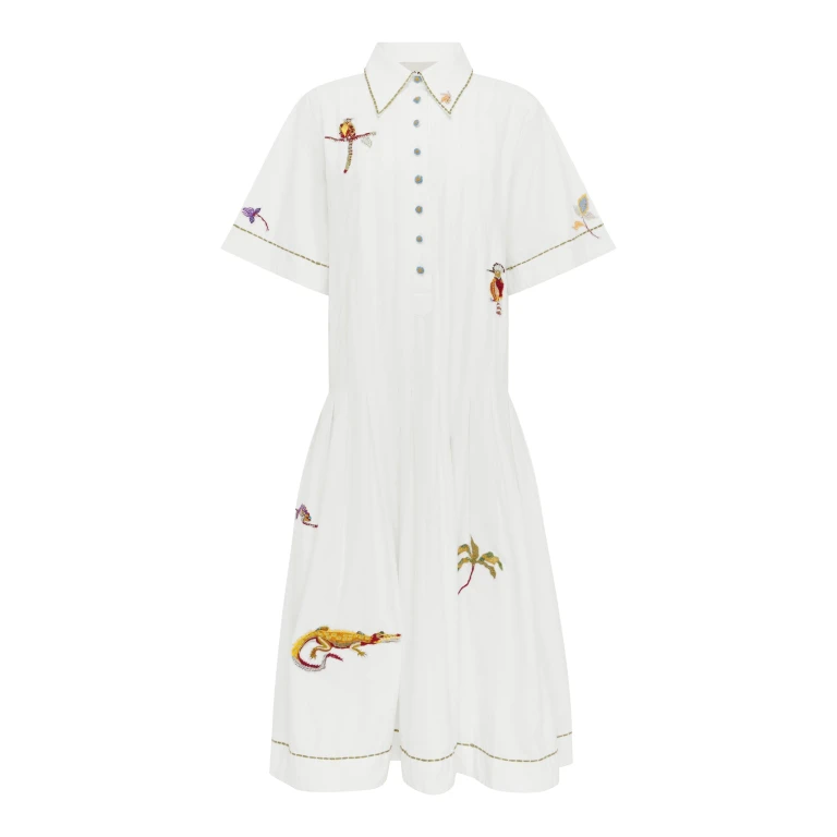 Alemais Camelia Embellished Shirtdress  Sustainable Dresses with Alemais print -  Luxury Handbags Australian Designer