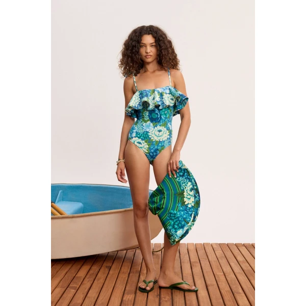 Alemais Margo Ruffle One Piece  Sustainable Beachwear with Alemais print -  Luxury Handbags Australian Designer