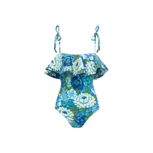 Alemais Margo Ruffle One Piece  Sustainable Beachwear with Alemais print -  Luxury Handbags Australian Designer