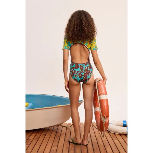 Alemais Splice Short Sleeve One Piece  Sustainable Beachwear with Alemais print -  Luxury Handbags Australian Designer